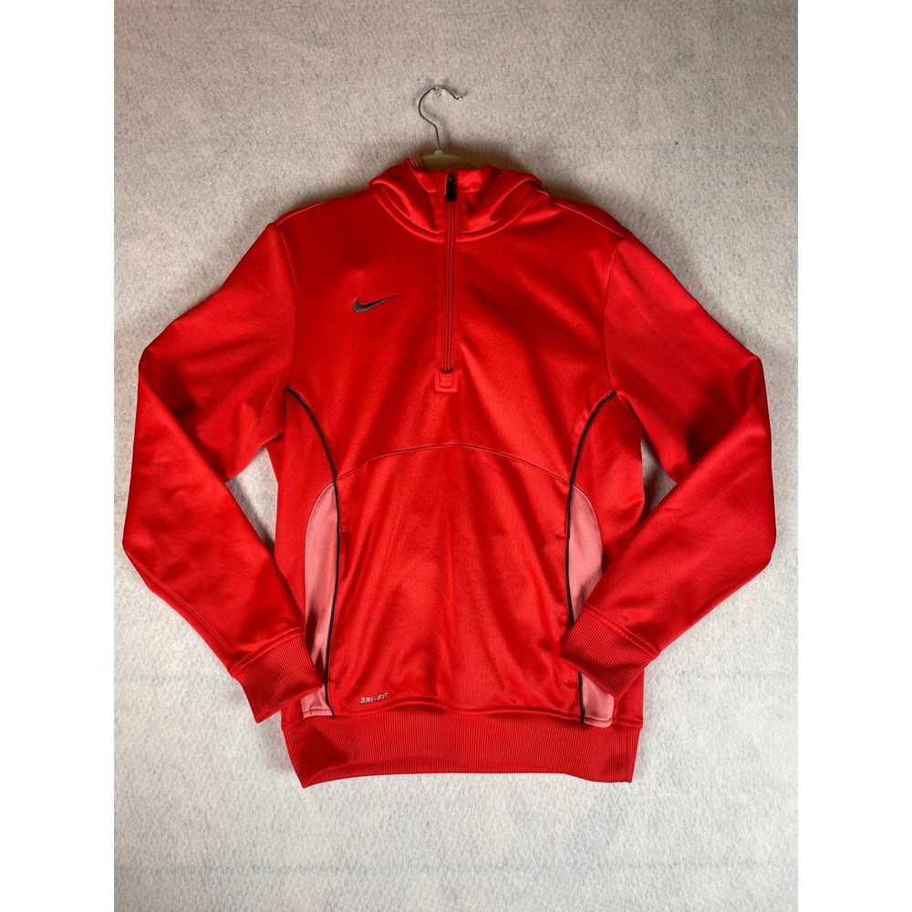 Nike Dri-FIT Orange Quarter Zip Hoodie Fleece Lined 487416-630 Size M